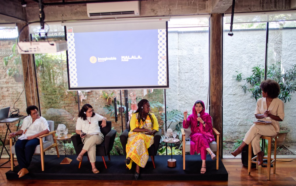 Girls education activist Malala Yousafzai participates in a panel discussion alongside four speakers, recognized as Education Champions, during her visit to Brazil.